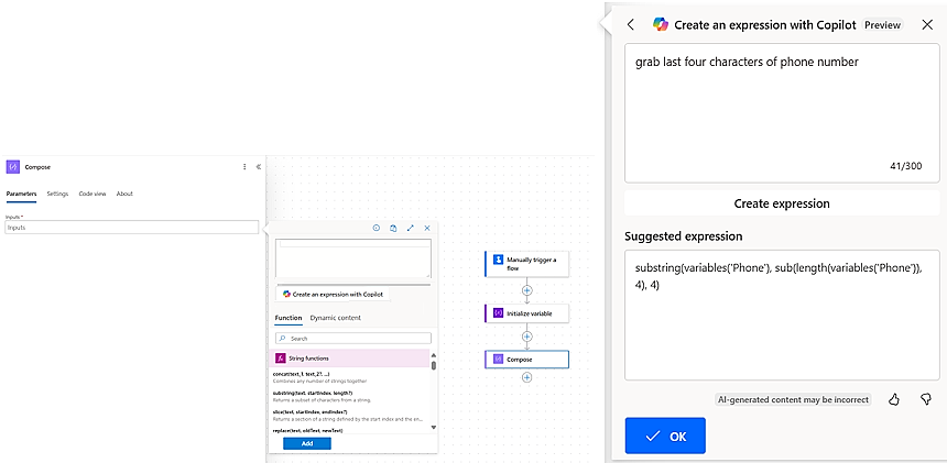 Screenshot della creazione di un'espressione con Copilot.