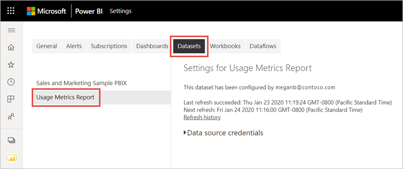 Screenshot of the Usage metrics semantic model.