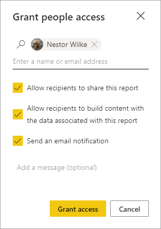 Screenshot della finestra di dialogo Concedi l'accesso ai report degli utenti.
