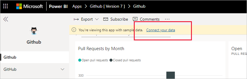 Screenshot della pagina del modello con il link per connettere i tuoi dati è evidenziata.