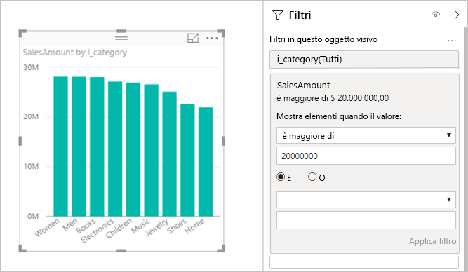 Screenshot showing showing measures that contain filters