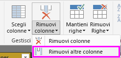 Screenshot shows columns highlighted with Remove Other Columns selected in the ribbon.
