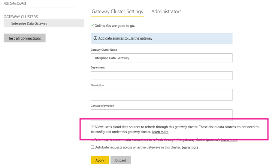 Aggiornare tramite il cluster gateway