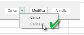 Screenshot di Carica in nello strumento di navigazione, che mostra la selezione di Carica in.