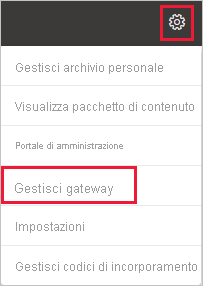 Screenshot che mostra la selezione di Gestisci connessioni e gateway.