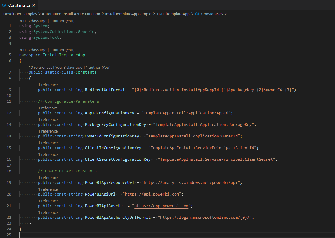 Screenshot del file Constant.cs.