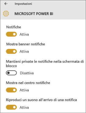 Screenshot shows a Windows device screen where you can allow and manage Power B I notifications.
