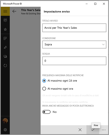 Screenshot of the alert settings, showing the entries to edit the alert.