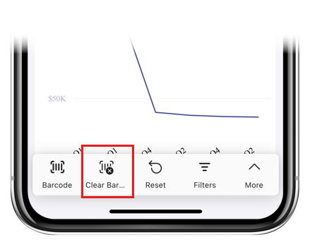 Screenshot che mostra l'icona a forma di codice a barre deselezionata nel piè di pagina di un report.