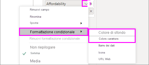 Colore di sfondo o Colore carattere nel menu di formattazione condizionale