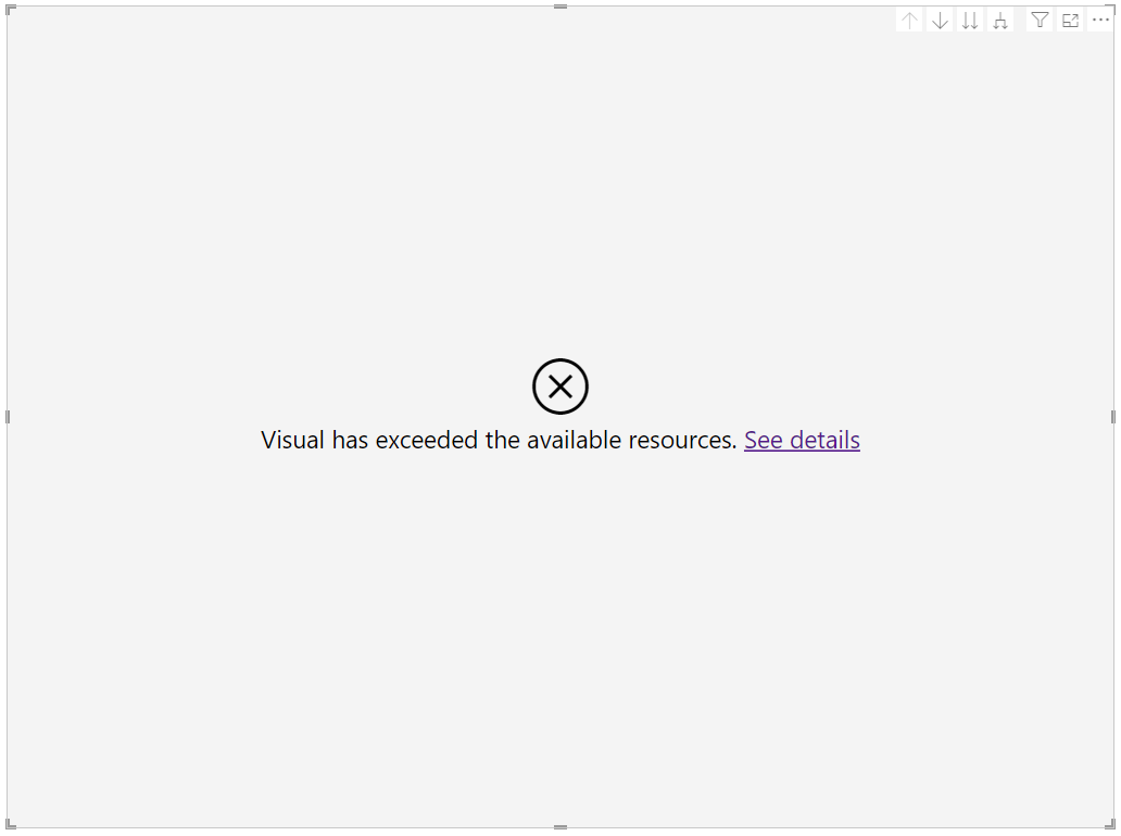 Screenshot del messaggio di errore visualizzato quando una query visiva raggiunge i limiti di capacità.