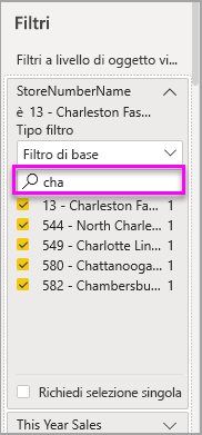 Screenshot of the Filters pane, highlighting an example filter search.