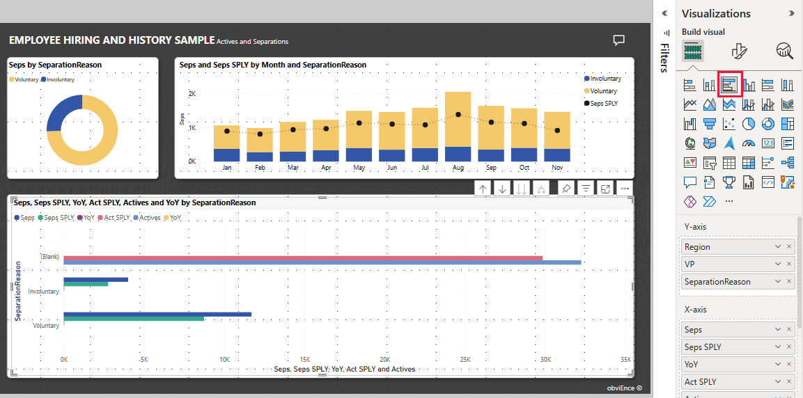Screenshot che mostra la visualizzazione come grafico a barre raggruppate.