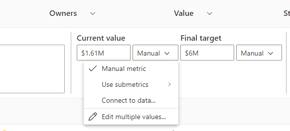 Screenshot showing the types of metrics.
