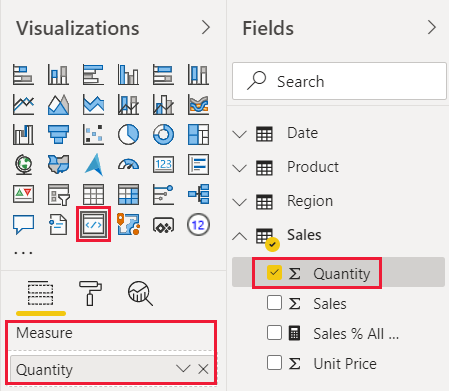 Screenshot della misura circle card archiviata nel riquadro di visualizzazione servizio Power BI.