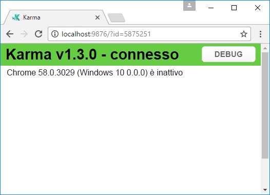 Screenshot of the Chrome browser, which shows that karma dot js is running the test case.
