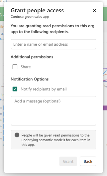 Screenshot dell'app dell'organizzazione che concede l'accesso modale.