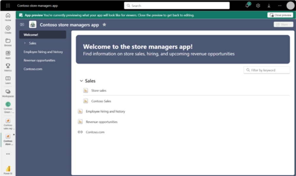 Screenshot dell'app dell'organizzazione in modalità anteprima.