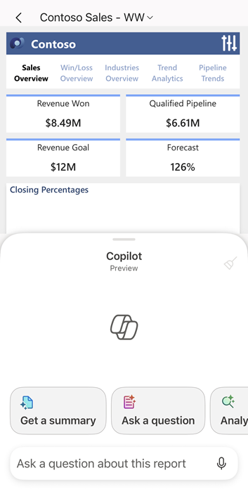 Screenshot della finestra di chat di Copilot con le opzioni di richiesta.