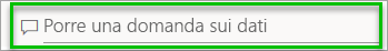 Screenshot di servizio Power BI che mostra la casella domande Q e A.