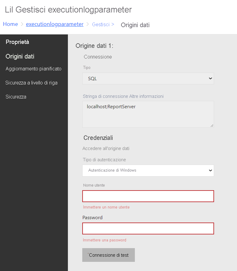 The data source management page.