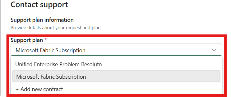 Screenshot della selezione di un contratto di supporto nella finestra di aiuto.