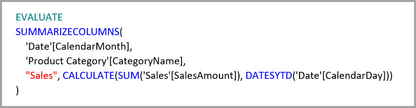 SUMMARIZECOLUMNS aggregation query