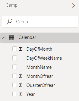 Screenshot of Power BI Desktop showing calculated columns in the Fields view.