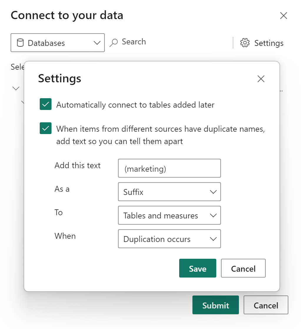 Finestra di dialogo che consente di specificare le regole di deduplicazione da applicare durante il caricamento da un modello semantico.