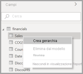 Screenshot of the original context menu for a field in Power BI Desktop.