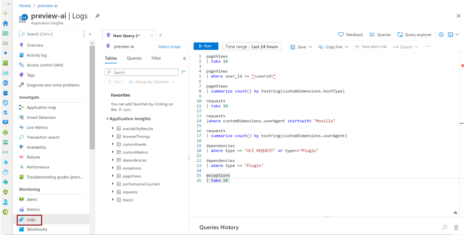 Query sui log in Application Insights.