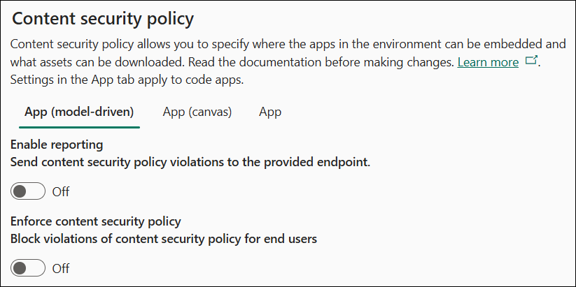 Impostazioni predefinite dei criteri di sicurezza contenuto.