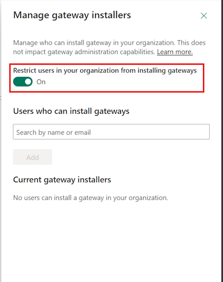 Gestire gli utenti dei programmi di installazione del gateway.