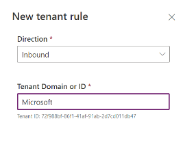 Seleziona il dominio tenant o l'ID tenant per la nuova regola tenant.