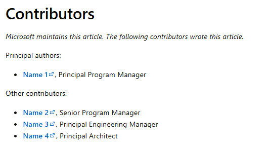 Screenshot di un esempio della sezione Collaboratori. La sezione mostra l'autore principale e tre collaboratori, ognuno con un link al proprio profilo LinkedIn.