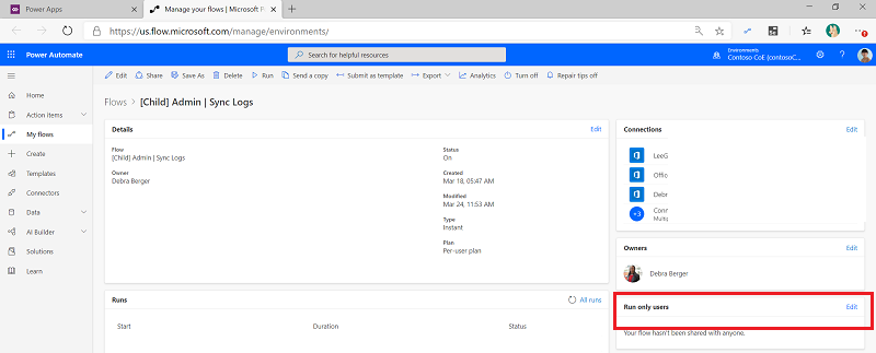Flusso figlio - Utenti di sola esecuzione.