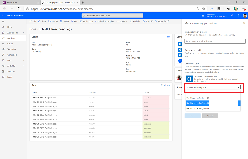 Screenshot che mostra dove trovare la selezione Configura gli utenti di sola esecuzione.