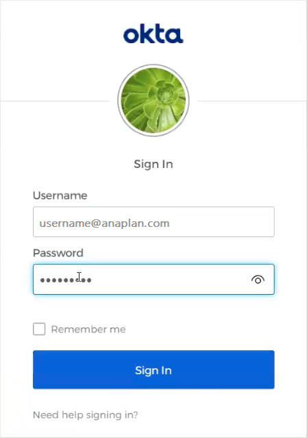 Screenshot della finestra di dialogo di accesso per Okta. Okta è un esempio di uno strumento di gestione delle identità.