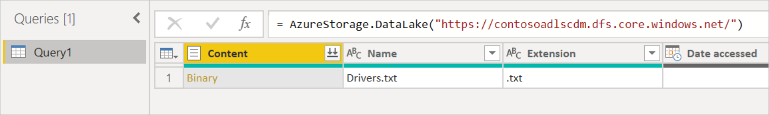 Screenshot dell'editor di Power Query con la query creata dal file di Drivers.txt originale.