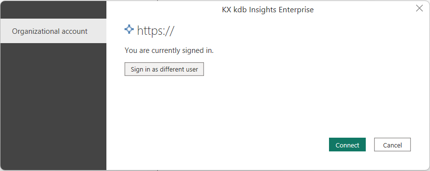 Screenshot che mostra la finestra popup di accesso di KX Insights Enterprise.
