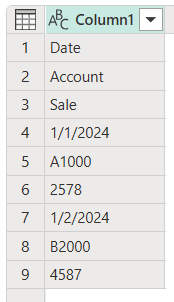 Screenshot della tabella iniziale di esempio con un modello ricorrente ogni terza riga.