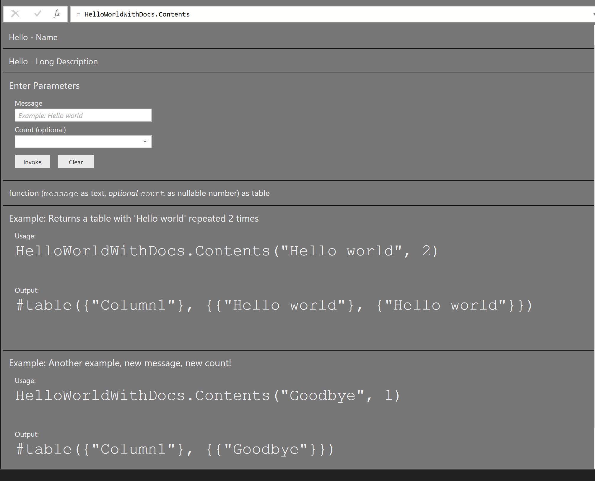 Informazioni sulla funzione.