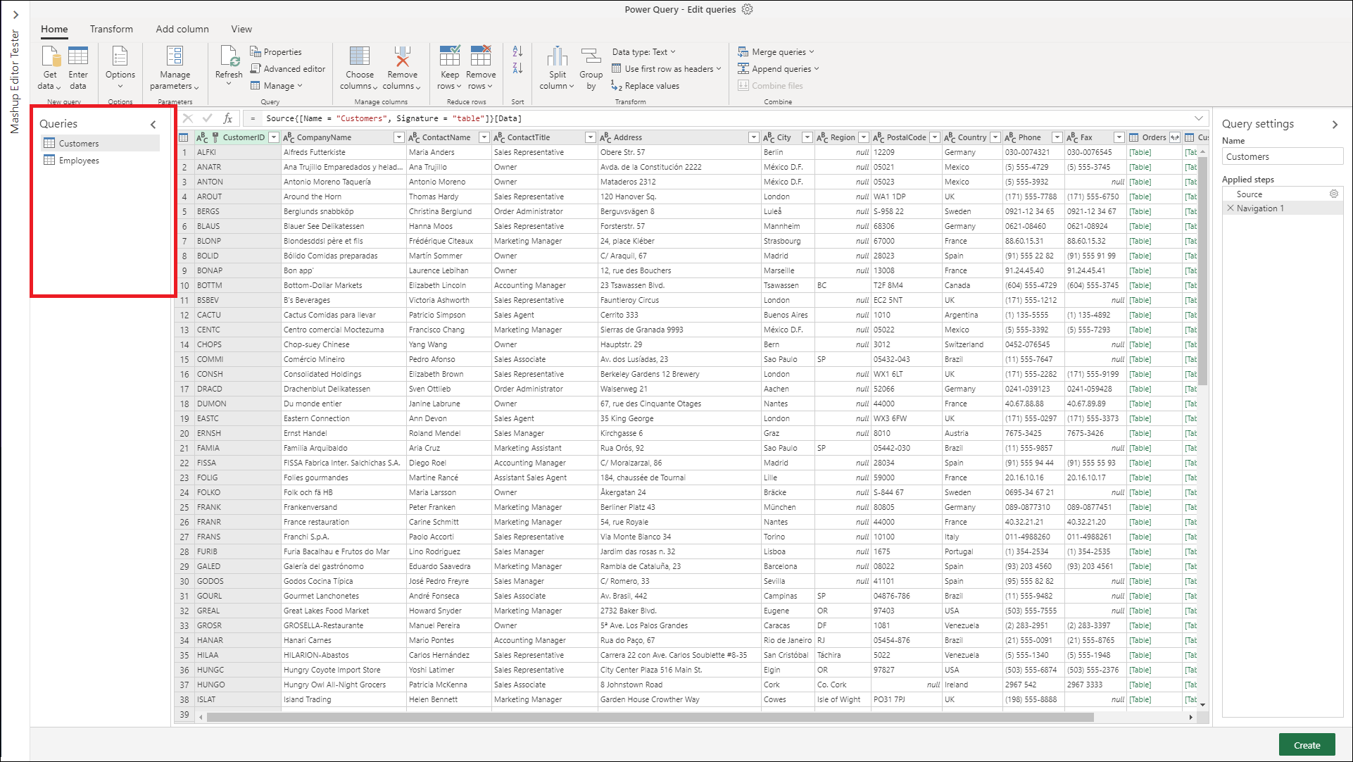 Riquadro Query di base.