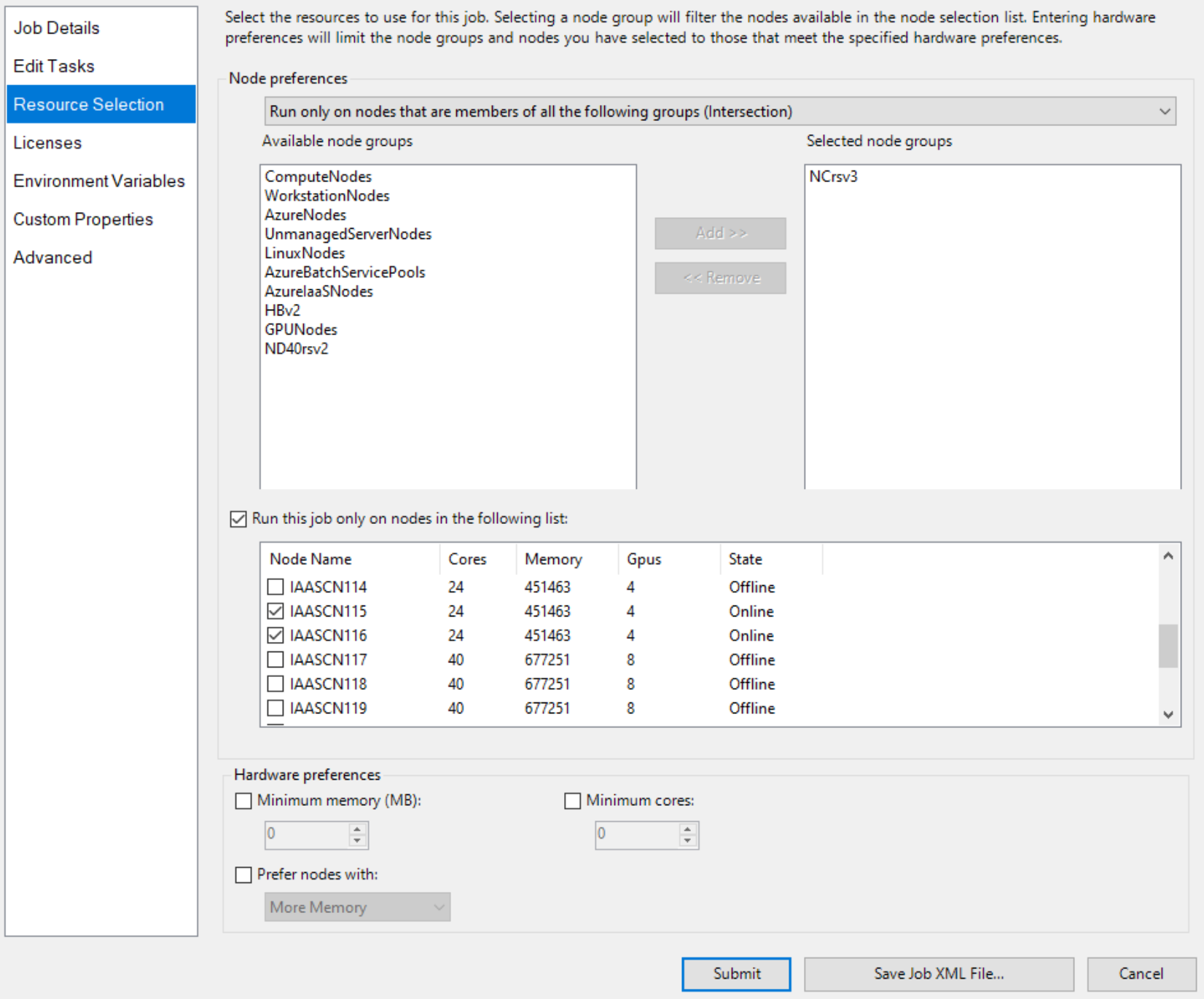 selezione delle risorse del processo