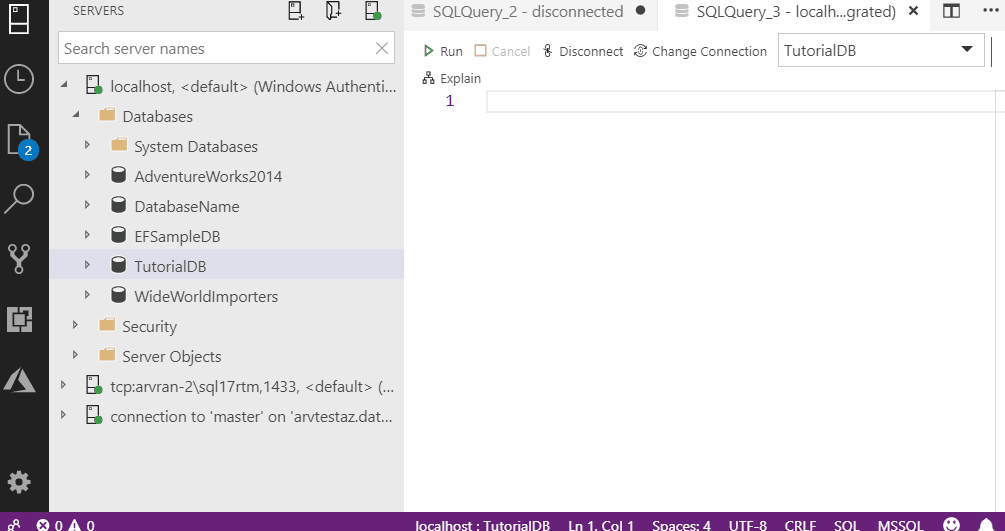 demo gif dell'estensione dacpac
