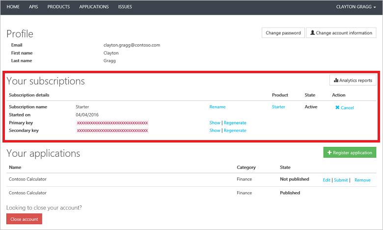Pagina di sottoscrizione utente