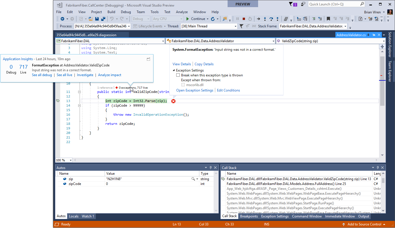 Screenshot che mostra il codice in CodeLens.