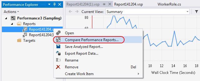Opzione di confronto dei report sulle prestazioni