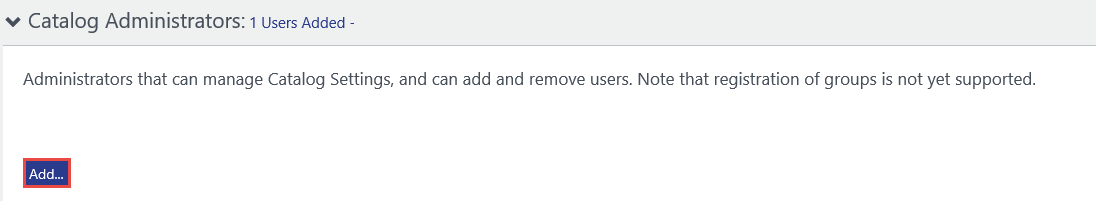 Amministratori del catalogo espansi e il pulsante Aggiungi è evidenziato.