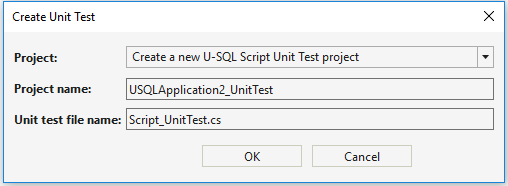 Strumenti Data Lake per Visual Studio -- crea una configurazione di progetto di test U-SQL